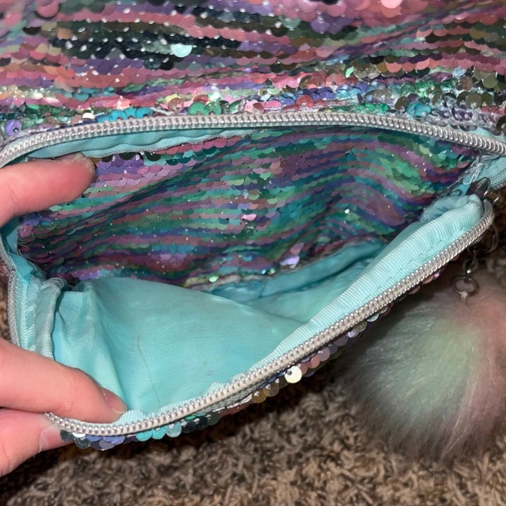 Justice K Multicolor Flip Sequin Mini Backpack with Pom Pom